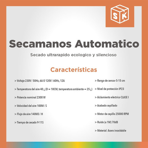 Imagen 6 de 10 de Secamanos Electrico 2300w Automatico Aproximacion Baño Black