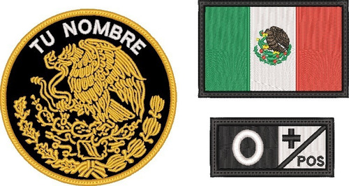 Escudo Mexicano Parche Bordado + Nombre + Id