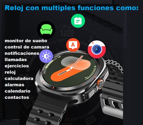 Reloj Inteligente A25 Negro Isdewatch Smartwatch Para Hombre Y Mujer 1 Correa Naranja De Regalo Compatible Con Ios Y Android Llamadas Notificaciones Deportes Sensor De Ritmo Cardiaco