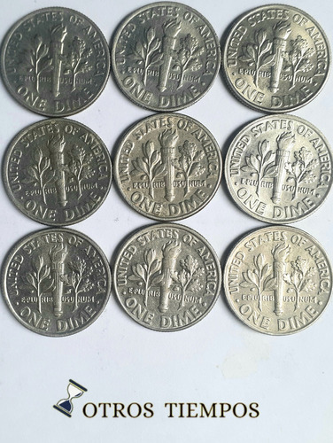 Lote De 9 Monedas De 10 Centavos De Dolar (one Dime)