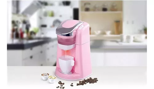 APPLIANCES DE cocina gourmet a pilas tamaño niño tiene cafetera rosa y  blanca con cápsulas de café mezcla maestra y licuadora