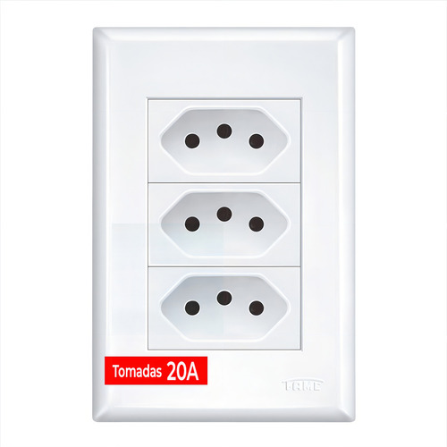 Tomada Tripla Fame Evidence 2p+t 20a Com Placa Branco 4x2