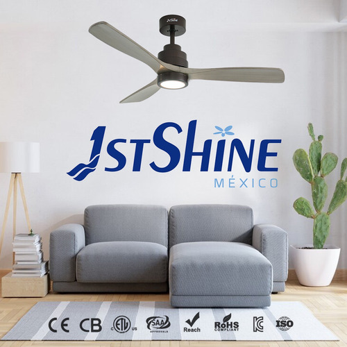 Ventilador De Techo 1st Shine 52 3 Aspas Madera Modulo Led