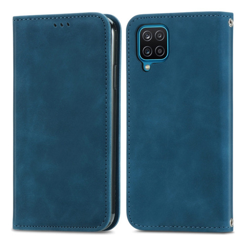 Funda Retro Con Textura De Piel Azul Para Samsung Galaxy A12
