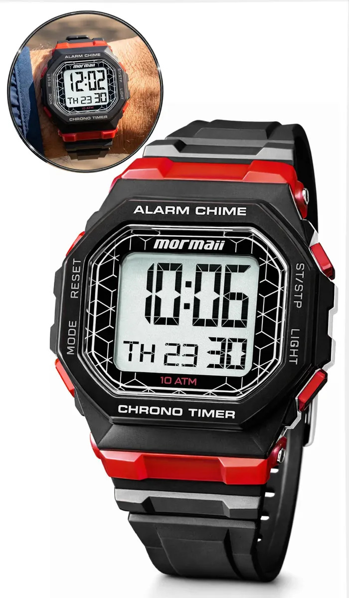 Relógio Mormaii Masculino Digital Prova D'água 100 Metros Preto Cinza