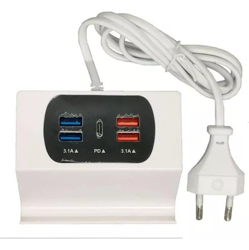 Cargador Usb Directo 220v Con Puertos Carga Rápida Color Blanco