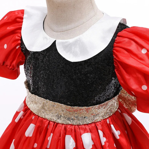Vestido Para Niñas Estilo Minnie Mouse Con Diadema