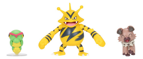 3 Figuras De Batalla Pokemon Caterpie+electabuzz+rockruff