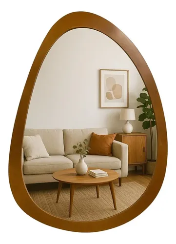 Espelho Decorativo Organico Borda Moldura Madeira 65x50cm Freijó
