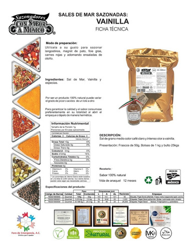 Sal De Mar Con Vainilla C/ Especias Y Condimentos Naturales