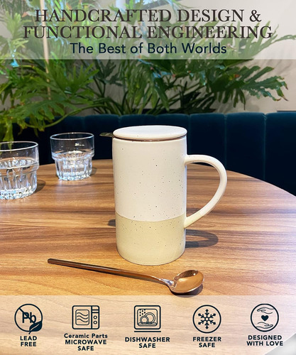 Taza Para Té Con Infusor, Cuchara Y Tapa, Cerámica 350ml