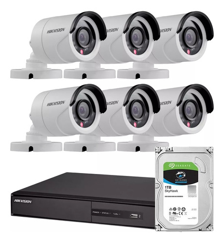 Kit Seguridad Hikvision Dvr 8 + 6 Camaras 2mp Ip66 Ext + 1tb