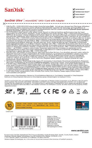 Memoria Micro Sd Sandisk Ultra 128 Gb Clase 10 100mbs A1