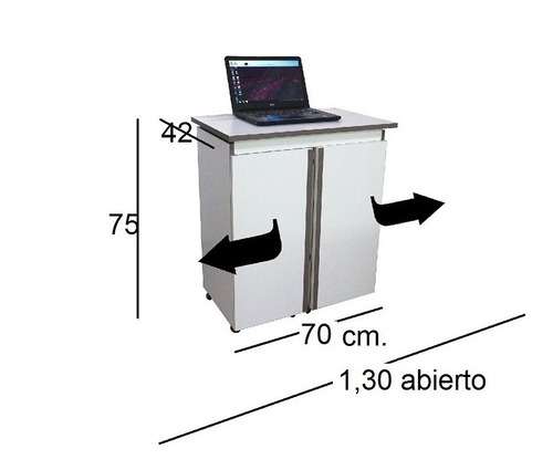 Mesa Auxiliar Extensible Con Puertas Y Ruedas 70cm Cerrada