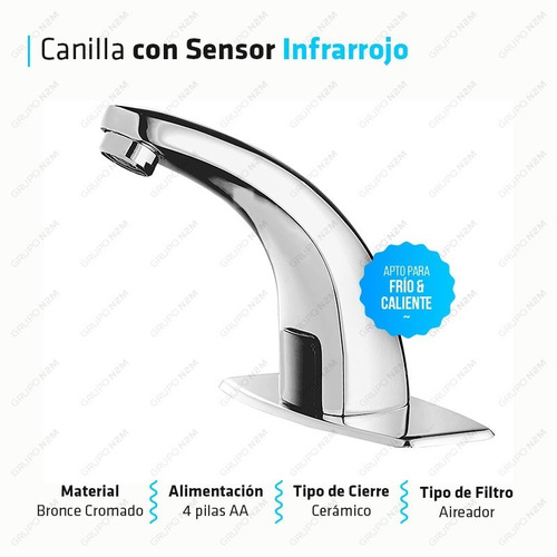 Imagen 2 de 10 de Griferia Baño Canilla Sensor Infrarrojo Lavamanos Automatico