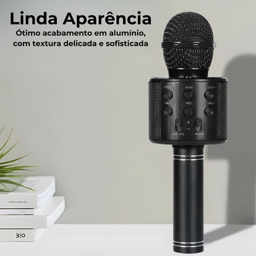 Microfone Karaoke Sem Fio Bluetooh Infantil Minimen Mixer Cor Preto
