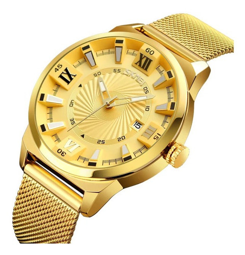 Reloj Skmei Dorado....correa Tejida Acero.