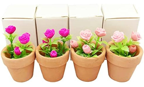 4 Piezas Mini Casa De Muñecas Planta En Maceta Modelo De Flo
