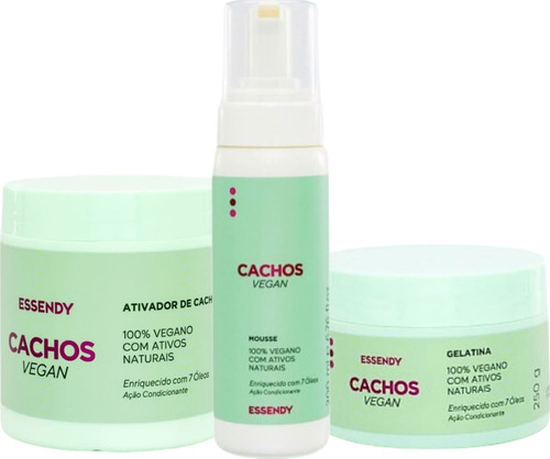 Kit Essendy Cachos Vegan Homecare Ativador Mousse E Gelatina