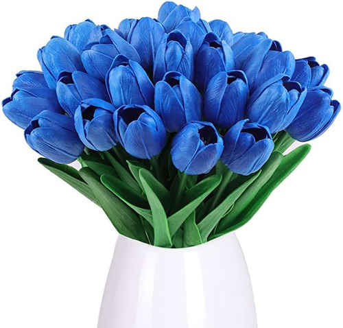 20pcs Tulipanes Azules Flores Artificiales Toque Real Arreg | Envío gratis