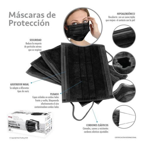 Cubrebocas Tapabocas Termosellado Negro 200 Piezas Plisado