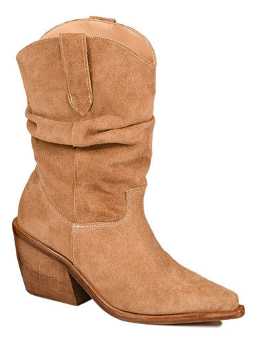 Botas Texanas Mujer Gamuza Caña Abuchonada Fruncida Mecha