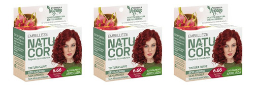 Coloraçao Natucor 6.66 Vermelho Cereja - Kit C/ 3un