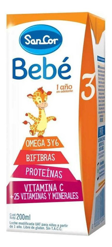 Leche de fórmula líquida sin TACC Mead Johnson SanCor Bebé 3 sabor original en brick de 90 de 200mL - 2  a 4 años