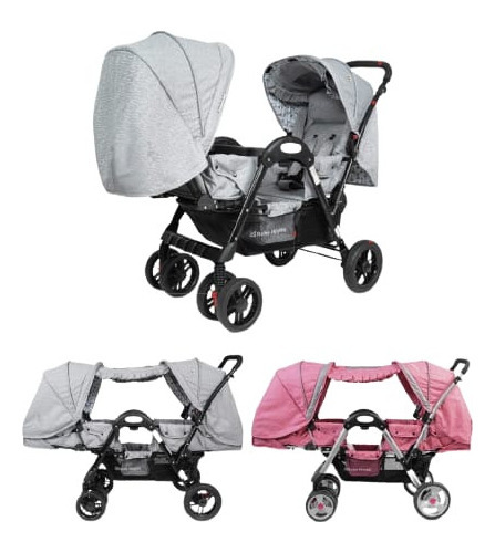 Coche De Paseo Gemelar O Mellicero Bebes Dember Babyhappy Color Gris Color del chasis Plomo