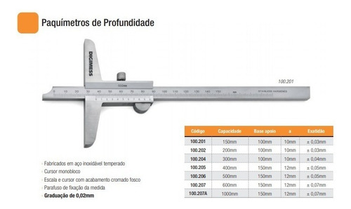 Paquímetro de profundidad Digimess de 400 x 0,02 mm (150 mm)