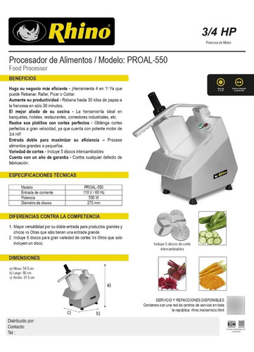 Disco Procesador Rhino Proal550 Rebanadas 10mm Rbanda