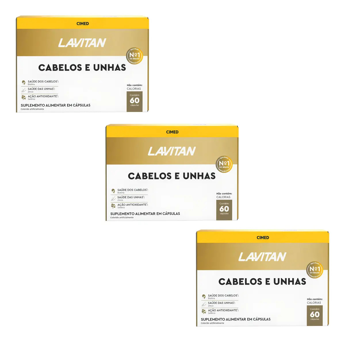 3 Lavitan Suplemento Vitamina Cabelos Unhas 60comp Cimed Sabor Neutro