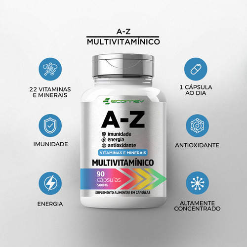 Multivitaminico A-z 22 Vitaminas 500mg 90cáp (rende 3 Meses)