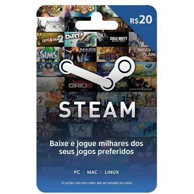 Steam Cartão Pré-pago R$ 20 Reais Crédito Card - Imediato