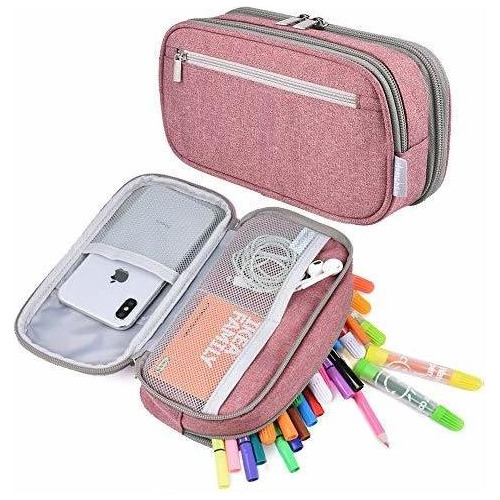 Estuche Para Lapices Con 3 Compartimentos 60 Lapices Rosado