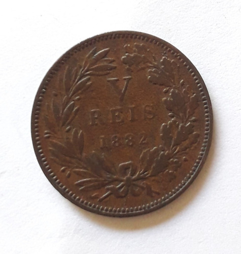 Portugal 5 Reis Año 1882 Moneda De Bronce Km#525