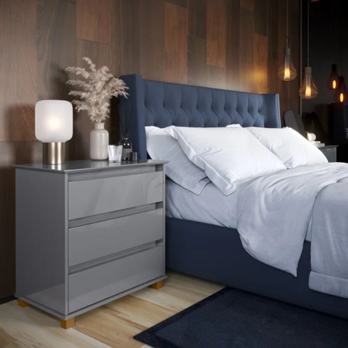 Comoda 3 Gavetas Luxo Cinza Tendencia Quarto Decoracão Cinza-escuro