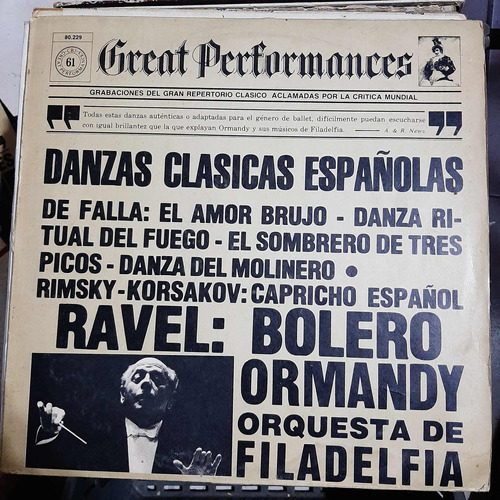 Vinilo Ormandy Orq Filadelfia Danzas Españolas Ravel W  Cl2