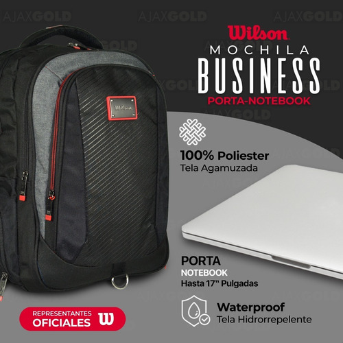 Imagen 2 de 10 de Mochila Porta Notebook 17 Wilson Urbana Reforzada Deportes