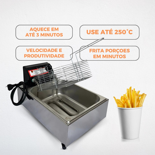 Kit Fritadeira Profissional Inox Cuba 5l Óleo + Escorredor