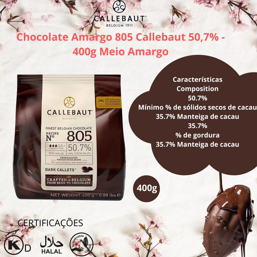 Chocolate Belga Callebaut Amargo 50,7% 805 - 400 Gotas