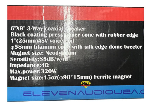 3-way Coaxial Speaker 6x9 Eleven Audio Es69 Negro