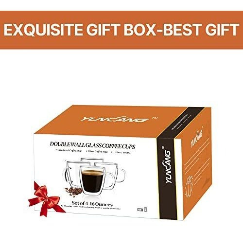 Tazas De Café Doble Pared, 16 Oz, Cristal Transparente Con