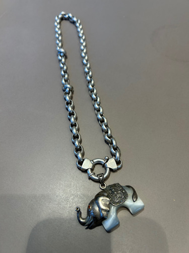 Collar Rolo Plata Y Dije Elefante 925 Marquesitas Y Nácar Plateado (Usado)