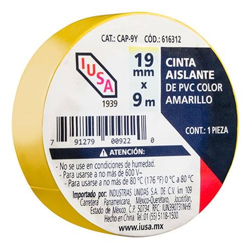 Cinta Aislante 19 Mm X 9 M Amarilla