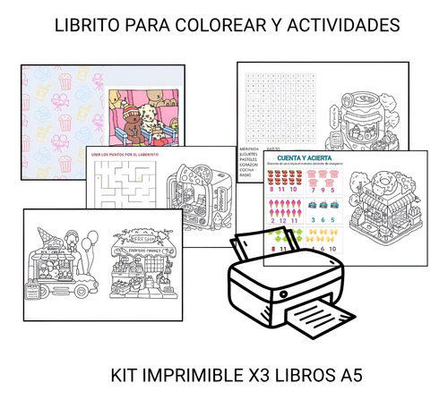 3 Libros Imprimible De Colorear Actividades Bobbie Kawai A5