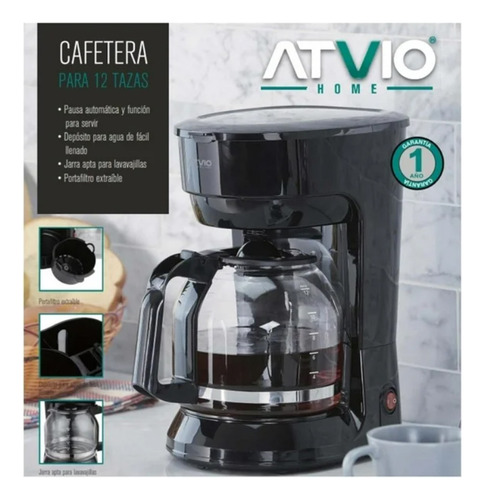 Cafetera Atvio 12 Tazas Negra