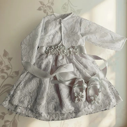 Vestido Bautismo Deluxe Con Zapatos Y Torera.