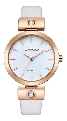 Relógio Dourado Feminino De Pulso Quartz Pulseira Em Couro
