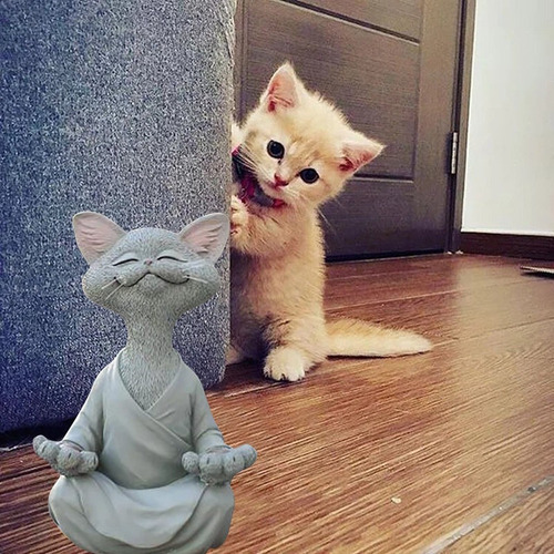 Estatua De Gato De Buda Negro Caprichoso Gato Feliz